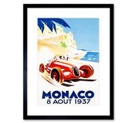 Artery8 Wall Art Print Racing Car Monaco 1937 Grand Prix Artwork Framed 9X7 Inch in Black | Size: W7" x H9" Artery8 Black W7" x H9"