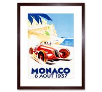Artery8 Wall Art Print Racing Car Monaco 1937 Grand Prix Artwork Framed 9X7 Inch in Brown | Size: W7" x H9" Artery8 Brown W7" x H9"