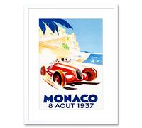 Artery8 Wall Art Print Racing Car Monaco 1937 Grand Prix Artwork Framed 9X7 Inch in White | Size: W7" x H9" Artery8 White W7" x H9"