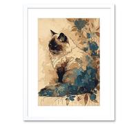 Artery8 Wall Art Print Ragdoll Cat with Floral Patterns Watercolour Artwork Framed 9X7 Inch in White | Size: W7" x H9" Artery8 White W7" x H9"