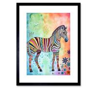 Artery8 Wall Art Print Rainbow Floral Zebra Folk Artwork Framed 9X7 Inch