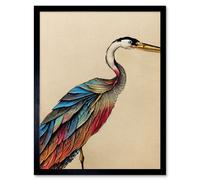 Artery8 Wall Art Print Rainbow Heron Bird Detailed Plumage Feathers Art Framed in Black | Size: W12" x H16" Artery8 Black W12" x H16"