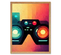Artery8 Wall Art Print Rainbow Retro Goggle Headset 3D Tech Futuristic Gadget Art Framed in Light Oak | Size: W12" x H16" Artery8 Light Oak W12" x H16"