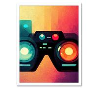 Artery8 Wall Art Print Rainbow Retro Goggle Headset 3D Tech Futuristic Gadget Art Framed in White | Size: W12" x H16" Artery8 White W12" x H16"