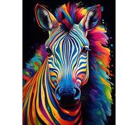 Artery8 Rainbow Striped Zebra Colourful Vibrant Bold Psychedelic Neon Impact Artwork Extra Large XL Wall Art Poster Print