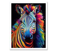 Artery8 Wall Art Print Rainbow Striped Zebra Colourful Vibrant Bold Psychedelic Neon Impact Artwork Art Framed in White | Size: W12" x H16" Artery8 White W12" x H16"