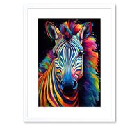 Artery8 Wall Art Print Rainbow Striped Zebra Colourful Vibrant Bold Psychedelic Neon Impact Artwork Framed 9X7 Inch in White | Size: W7" x H9" Artery8 White W7" x H9"
