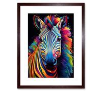 Artery8 Wall Art Print Rainbow Striped Zebra Colourful Vibrant Bold Psychedelic Neon Impact Artwork Framed 9X7 Inch in Brown | Size: W7" x H9" Artery8 Brown W7" x H9"