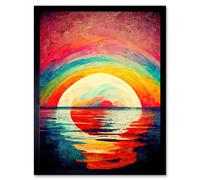 Doppelganger33 LTD Rainbow Sunset At Sea Vibrant Expressionism Art Print Framed Poster Wall Decor 12x16 inch