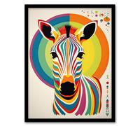 Wall Art Print Rainbow Zebra Colourful Graphic Artwork Zoo Animal Geometric Patterns And Shapes Kids Bedroom Painting Art Framed Artery8 Multi A4