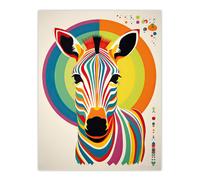 Artery8 Wall Art Print Rainbow Zebra Colourful Graphic Artwork Zoo Animal Geometric Patterns & Shapes Kids Bedroom Painting Poster | Size: W24" x H32" Artery8 Multicolor W24" x H32"