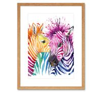 Artery8 Wall Art Print Rainbow Zebra Painting Art Framed 9x7 inch in Beige | Size: W7" x H9" Artery8 Beige W7" x H9"