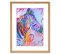 Artery8 Wall Art Print Rainbow Zebra Painting Framed in Beige | Size: W7" x H9" Artery8 Beige W7" x H9"