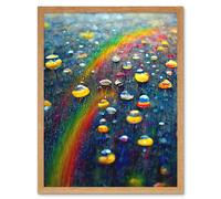 Artery8 Wall Art Print Raindrops On Rainbow Light Prism Oil Painting Art Framed in Light Oak | Size: W12" x H16" Artery8 Light Oak W12" x H16"