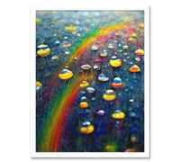 Artery8 Wall Art Print Raindrops On Rainbow Light Prism Oil Painting Art Framed in White | Size: W12" x H16" Artery8 White W12" x H16"