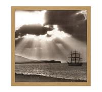 Artery8 Wall Art Print Rattar Wind Bound Lerwick Clipper Ship Maella Photo Square Framed Picture 16X16 Inch in Light Oak | Size: W16" x H16" Artery8 Light Oak W16" x H16"