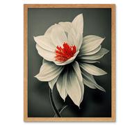 Artery8 Wall Art Print Realistic Greyscale Macro Flower Floral Bloom with Orange Red Stamen Art Framed in Light Oak | Size: W12" x H16" Artery8 Light Oak W12" x H16"