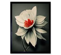 Artery8 Wall Art Print Realistic Greyscale Macro Flower Floral Bloom with Orange Red Stamen Art Framed in Black | Size: W12" x H16" Artery8 Black W12" x H16"