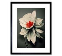 Artery8 Wall Art Print Realistic Greyscale Macro Flower Floral Bloom with Orange Red Stamen Artwork Framed 9X7 Inch in Black | Size: W7" x H9" Artery8 Black W7" x H9"