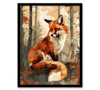 Artery8 Wall Art Print Red Fox Autumn Forest Landscape Portrait Design Art Framed Poster in Black | Size: W12" x H16" Artery8 Black W12" x H16"