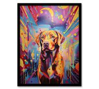 Artery8 Wall Art Print Red Labrador Retriever Dog Lover Gift Pet Portrait Colourful Neon Artwork Painting Art Framed | Size: A4 Artery8 Multicolor A4