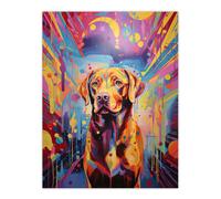 Artery8 Wall Art Print Red Labrador Retriever Dog Lover Gift Pet Portrait Colourful Neon Artwork Painting Poster | Size: W12" x H16" Artery8 Multicolor W12" x H16"