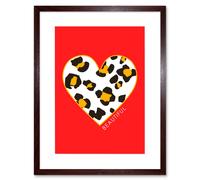 Artery8 Wall Art Print Red Leopard Beautiful Framed in Brown | Size: W7" x H9" Artery8 Brown W7" x H9"