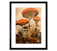 Artery8 Wall Art Print Red Mushroom Fungi Earthy Pastel Colour Cottagecore Rustic Kitchen Decor Artwork Framed 9X7 Inch in Black | Size: W7" x H9" Artery8 Black W7" x H9"