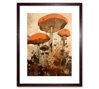 Artery8 Wall Art Print Red Mushroom Fungi Earthy Pastel Colour Cottagecore Rustic Kitchen Decor Artwork Framed 9X7 Inch in Brown | Size: W7" x H9" Artery8 Brown W7" x H9"