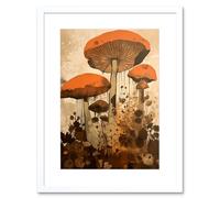 Artery8 Wall Art Print Red Mushroom Fungi Earthy Pastel Colour Cottagecore Rustic Kitchen Decor Artwork Framed 9X7 Inch in White | Size: W7" x H9" Artery8 White W7" x H9"