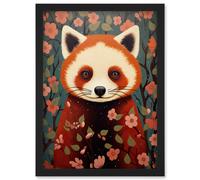 Wall Art Print Red Panda Cute Tree Blossom Kids Bedroom Artwork Framed A4 Artery8 Black A4