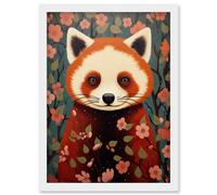 Wall Art Print Red Panda Cute Tree Blossom Kids Bedroom Artwork Framed A4 Artery8 White A4