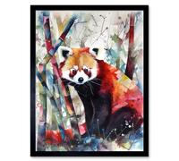 Artery8 Wall Art Print Red Panda In Bamboo Forest Folk Art Framed in Black | Size: W12" x H16" Artery8 Black W12" x H16"