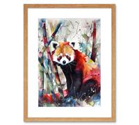 Wall Art Print Red Panda In Bamboo Forest Folk Artwork Framed 9X7 Inch Artery8 Beige W7 inch x H9 inch