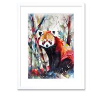 Artery8 Wall Art Print Red Panda In Bamboo Forest Folk Artwork Framed 9X7 Inch in White | Size: W7" x H9" Artery8 White W7" x H9"