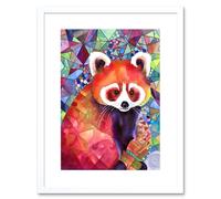 Artery8 Wall Art Print Red Panda Polygon Pattern Folk Artwork Framed 9X7 Inch in White | Size: W7" x H9" Artery8 White W7" x H9"
