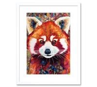 Artery8 Wall Art Print Red Panda Portrait Multicoloured Folk Artwork Framed 9X7 Inch in White | Size: W7" x H9" Artery8 White W7" x H9"