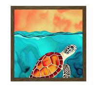 Artery8 Wall Art Print Red Shelled Loggerhead Sea Turtle Square Framed Picture 16X16 Inch in Brown | Size: W16" x H16" Artery8 Brown W16" x H16"