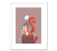 Artery8 Wall Art Print Red Squirrel Acorn Search Art Framed 9x7 inch in White | Size: W7" x H9" Artery8 White W7" x H9"