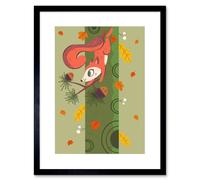 Artery8 Wall Art Print Red Squirrel Acorn Tree Art Framed 9x7 inch in Black | Size: W7" x H9" Artery8 Black W7" x H9"
