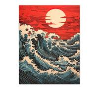 Artery8 Unframed Wall Art Red Sunset Clouds And Storm Great Wave Off Kanagawa - 12X16 Inch