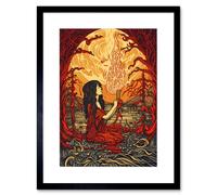 Artery8 Wall Art Print Red Witch Concept Art Fire Priestess Art Nouveau Artwork Framed 9X7 Inch in Black | Size: W7" x H9" Artery8 Black W7" x H9"