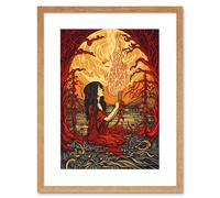 Artery8 Wall Art Print Red Witch Concept Art Fire Priestess Art Nouveau Artwork Framed 9X7 Inch in Beige | Size: W7" x H9" Artery8 Beige W7" x H9"