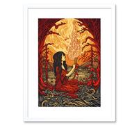 Artery8 Wall Art Print Red Witch Concept Art Fire Priestess Art Nouveau Artwork Framed 9X7 Inch in White | Size: W7" x H9" Artery8 White W7" x H9"