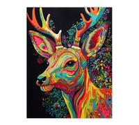 Wall Art Print Reindeer Rainbow Abstract Floral Pattern Stag Head Vibrant Bold Bright Colourful Painting Poster Artery8 Multi W24 inch x H32 inch