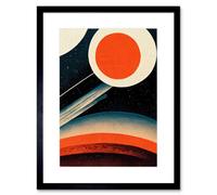 Artery8 Wall Art Print Retro Boho Space Starscape Abstract Mid Century Style Navy Teal Orange Cream Artwork Framed 9X7 Inch