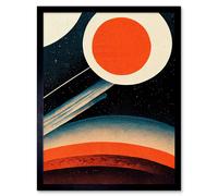 Artery8 Wall Art Print Retro Boho Space Starscape Abstract Mid Century Style Navy Teal Orange Cream Art Framed in Black | Size: W12" x H16" Artery8 Black W12" x H16"