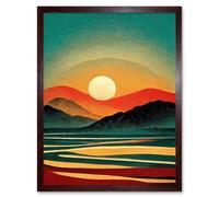 Artery8 Wall Art Print Retro California Sunset Colour Blocking Mid Century Boho Art Framed in Brown | Size: W12" x H16" Artery8 Brown W12" x H16"
