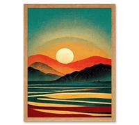 Artery8 Wall Art Print Retro California Sunset Colour Blocking Mid Century Boho Art Framed in Light Oak | Size: W12" x H16" Artery8 Light Oak W12" x H16"