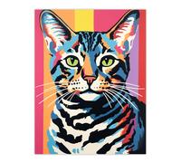 Artery8 Wall Art Print Retro Cat Striped Bold Vibrant Screen Risograph Artwork Spot Block Colour Duotone Bengal Riso Interior Design Poster Artery8 Multicolor W12" x H16"